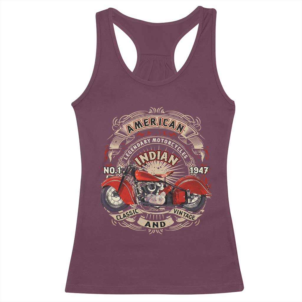 Native American Rider Racerback Tank Top American Indian Legendary Motorcycle Vintage Biker TS11 Maroon Print Your Wear