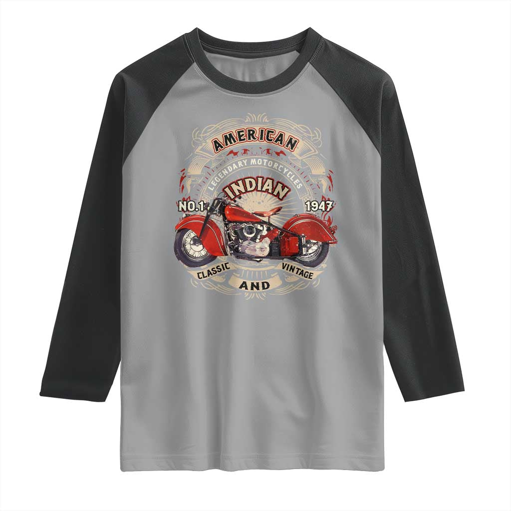Native American Rider Raglan Shirt American Indian Legendary Motorcycle Vintage Biker TS11 Sport Gray Black Print Your Wear
