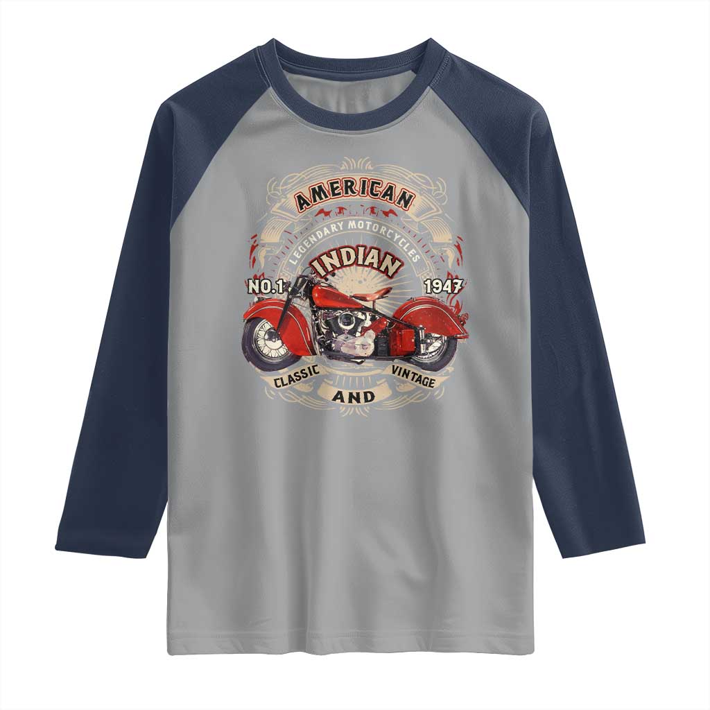 Native American Rider Raglan Shirt American Indian Legendary Motorcycle Vintage Biker TS11 Sport Gray Navy Print Your Wear