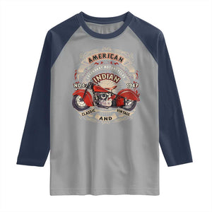 Native American Rider Raglan Shirt American Indian Legendary Motorcycle Vintage Biker TS11 Sport Gray Navy Print Your Wear
