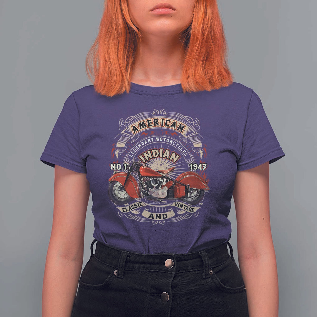 Native American Rider T Shirt For Women American Indian Legendary Motorcycle Vintage Biker TS11 Purple Print Your Wear