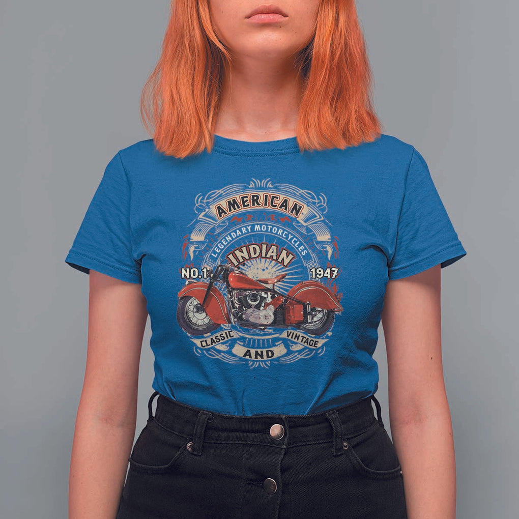 Native American Rider T Shirt For Women American Indian Legendary Motorcycle Vintage Biker TS11 Royal Blue Print Your Wear