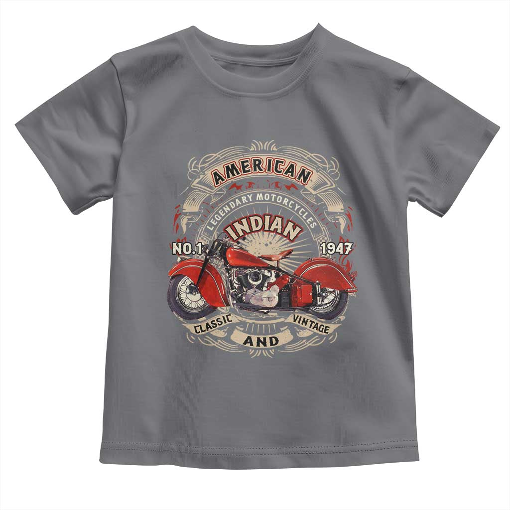 Native American Rider Toddler T Shirt American Indian Legendary Motorcycle Vintage Biker TS11 Charcoal Print Your Wear