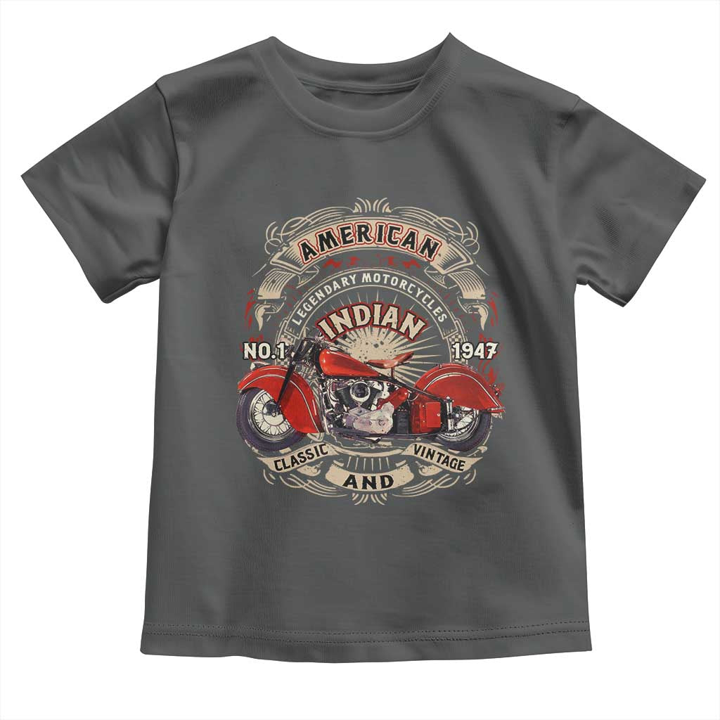 Native American Rider Toddler T Shirt American Indian Legendary Motorcycle Vintage Biker TS11 Dark Heather Print Your Wear