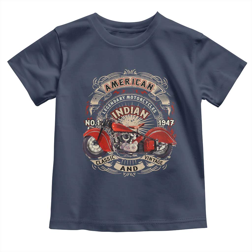 Native American Rider Toddler T Shirt American Indian Legendary Motorcycle Vintage Biker TS11 Navy Print Your Wear