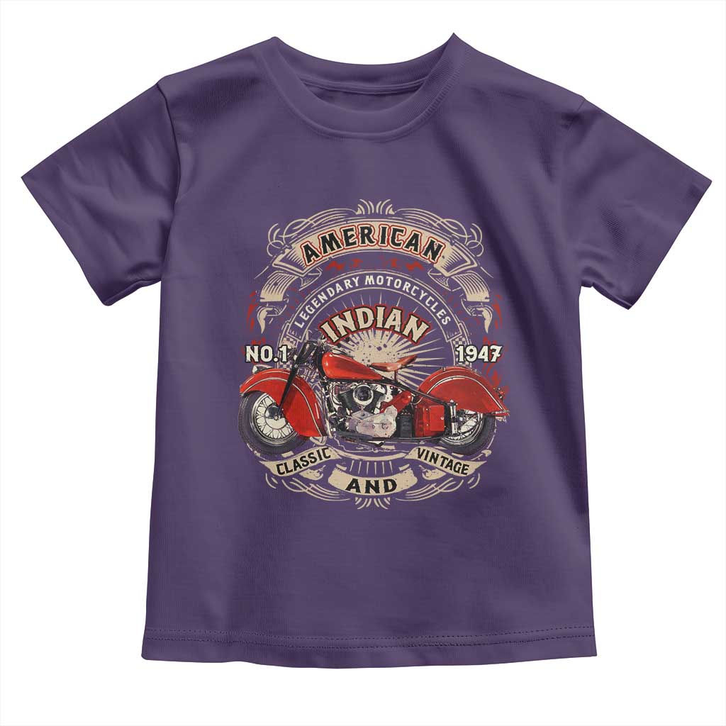 Native American Rider Toddler T Shirt American Indian Legendary Motorcycle Vintage Biker TS11 Purple Print Your Wear