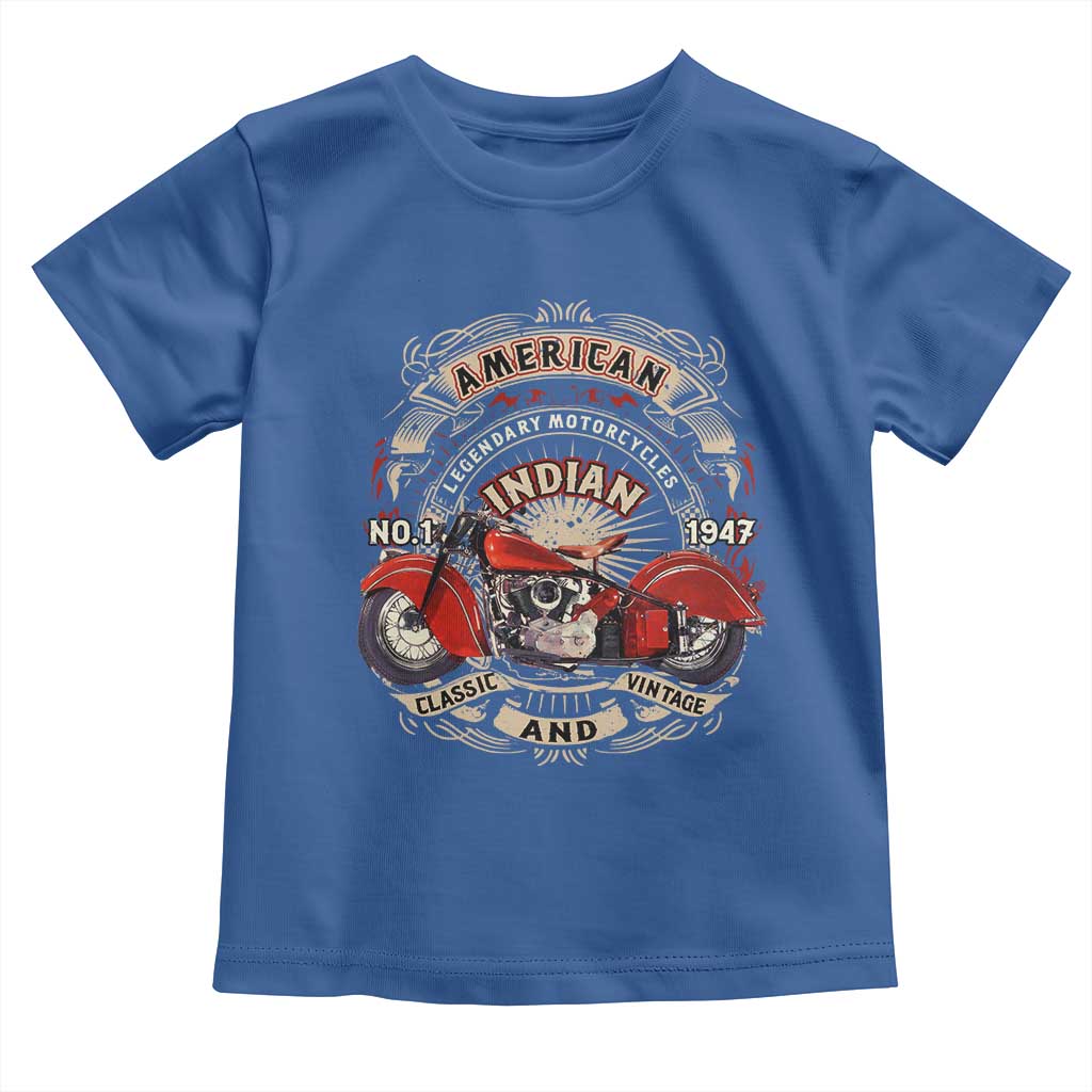 Native American Rider Toddler T Shirt American Indian Legendary Motorcycle Vintage Biker TS11 Royal Blue Print Your Wear