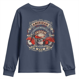 Native American Rider Youth Sweatshirt American Indian Legendary Motorcycle Vintage Biker TS11 Navy Print Your Wear