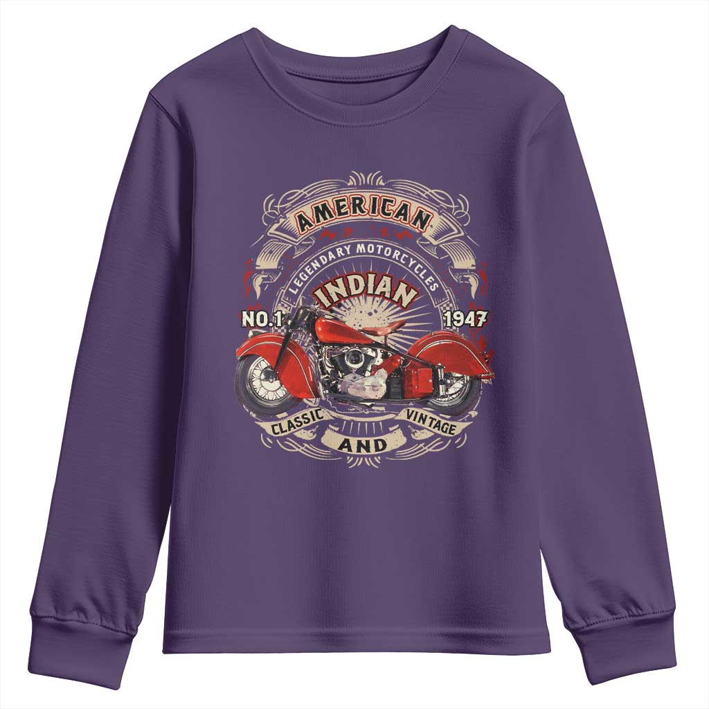 Native American Rider Youth Sweatshirt American Indian Legendary Motorcycle Vintage Biker TS11 Purple Print Your Wear