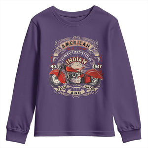 Native American Rider Youth Sweatshirt American Indian Legendary Motorcycle Vintage Biker TS11 Purple Print Your Wear