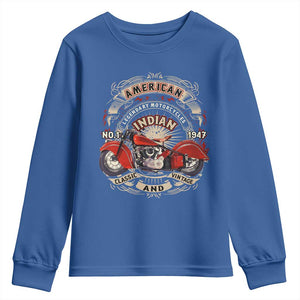 Native American Rider Youth Sweatshirt American Indian Legendary Motorcycle Vintage Biker TS11 Royal Blue Print Your Wear