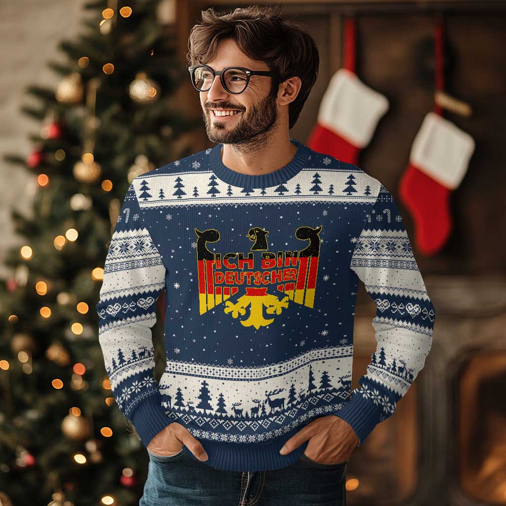 Proud Germany Ugly Christmas Sweater Ich Bin Deutscher Bundesadler Coat of Arms TS11 Navy Beige Print Your Wear