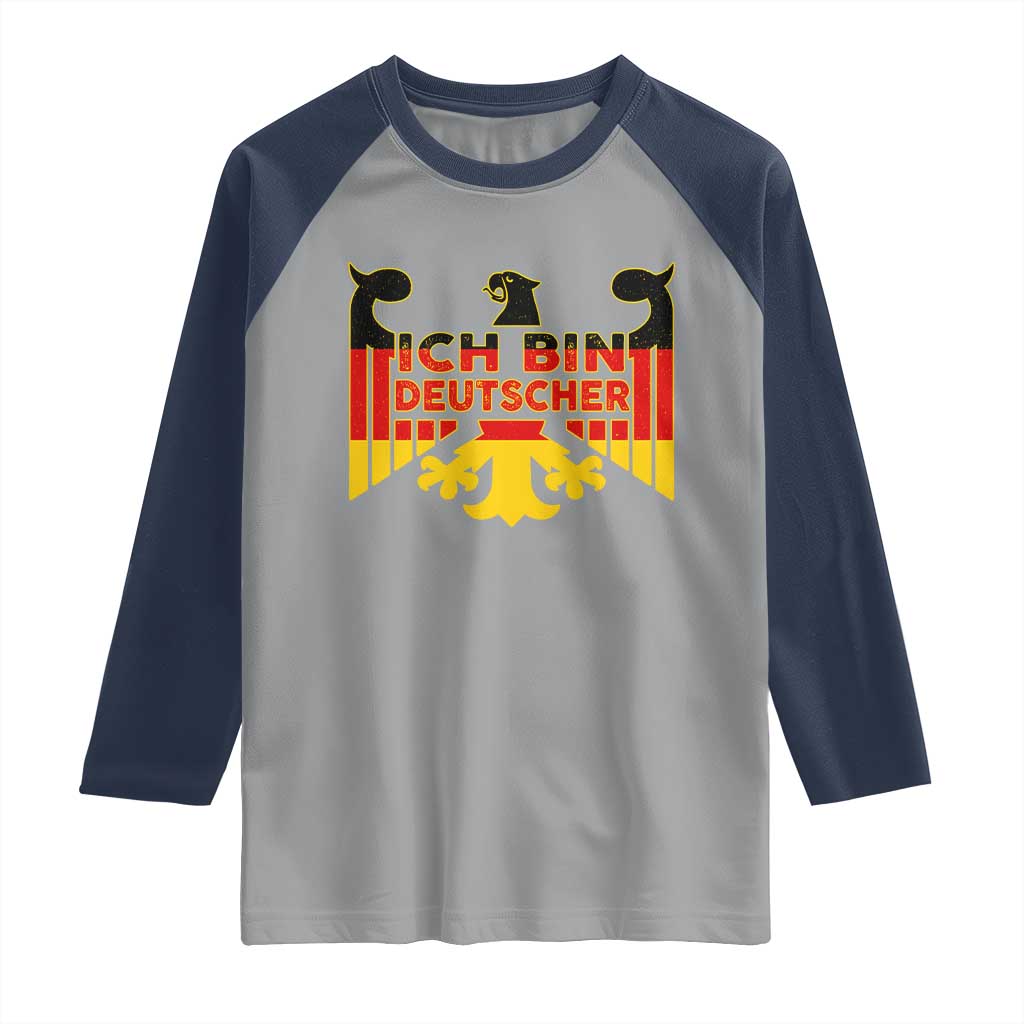 Proud Germany Raglan Shirt Ich Bin Deutscher Bundesadler Coat of Arms TS11 Sport Gray Navy Print Your Wear