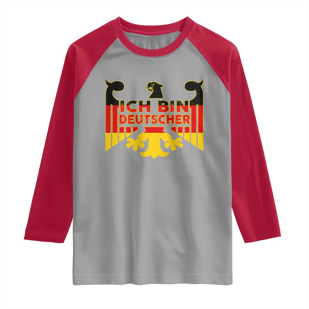 Proud Germany Raglan Shirt Ich Bin Deutscher Bundesadler Coat of Arms TS11 Sport Gray Red Print Your Wear