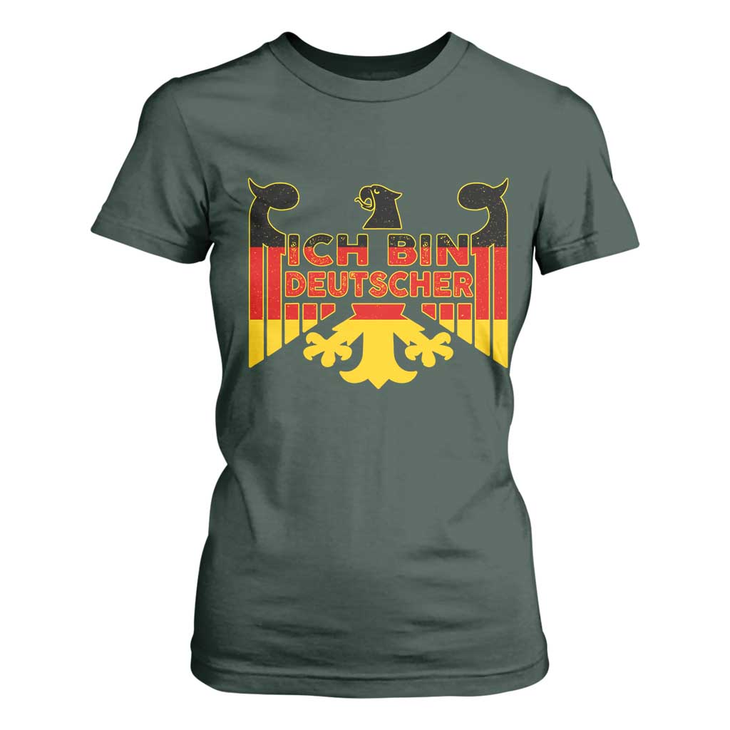 Proud Germany T Shirt For Women Ich Bin Deutscher Bundesadler Coat of Arms TS11 Dark Forest Green Print Your Wear