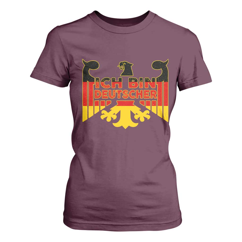 Proud Germany T Shirt For Women Ich Bin Deutscher Bundesadler Coat of Arms TS11 Maroon Print Your Wear