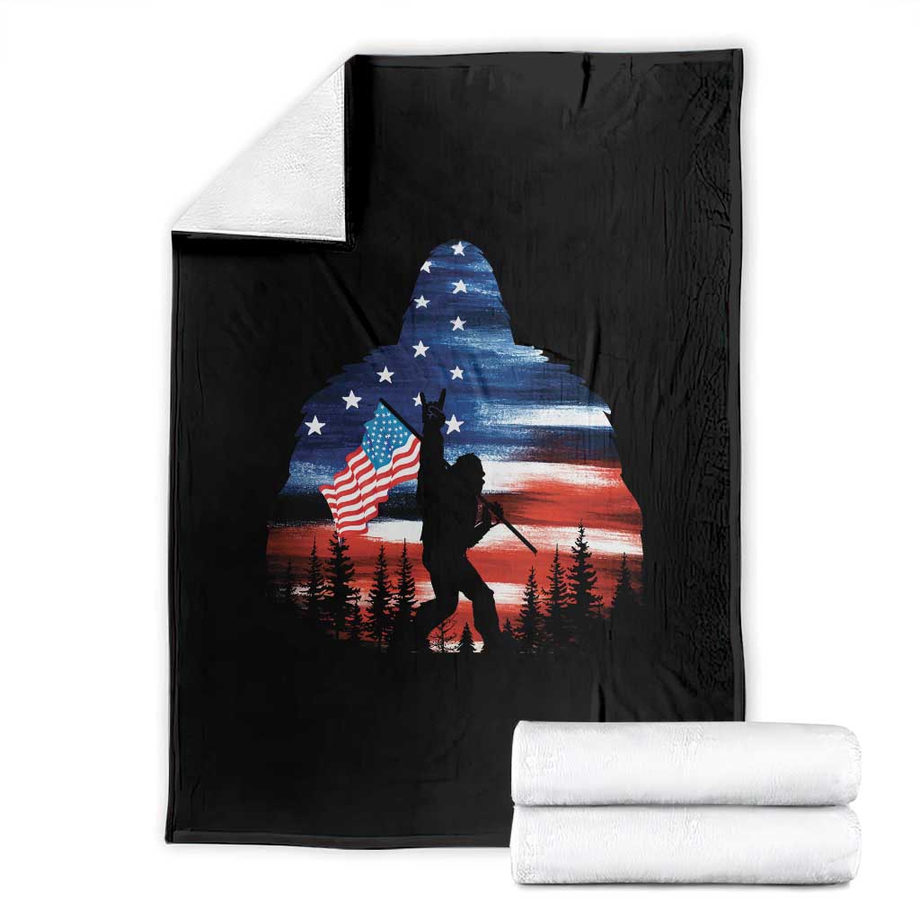 Funny Bigfoot Night Stroll American Flag Throw Blanket Patriotic 4th July TS11 Black Print Your Wear