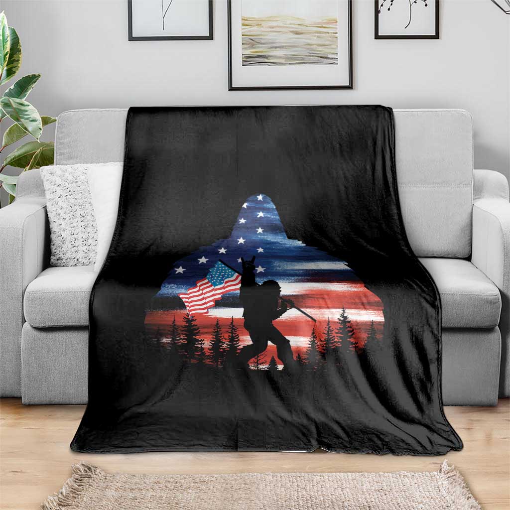 Funny Bigfoot Night Stroll American Flag Throw Blanket Patriotic 4th July TS11 Print Your Wear