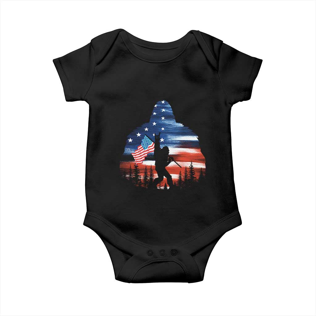 Funny Bigfoot Night Stroll American Flag Baby Onesie Patriotic 4th July TS11 Black Print Your Wear