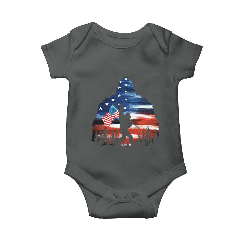 Funny Bigfoot Night Stroll American Flag Baby Onesie Patriotic 4th July TS11 Dark Heather Print Your Wear