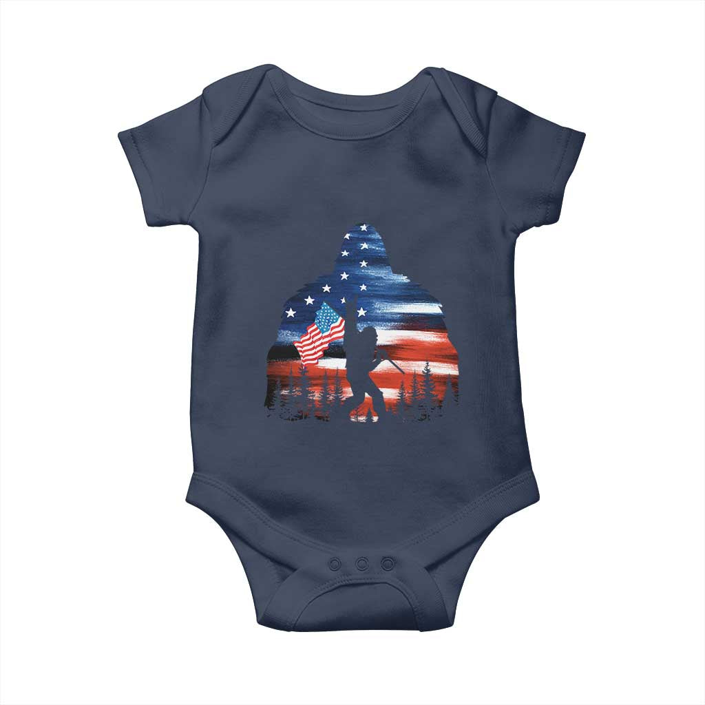 Funny Bigfoot Night Stroll American Flag Baby Onesie Patriotic 4th July TS11 Navy Print Your Wear