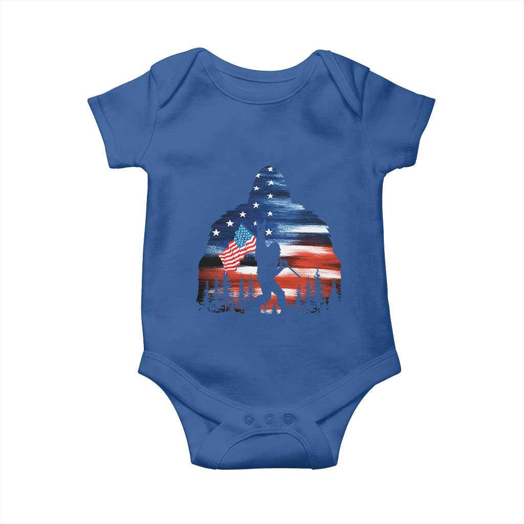 Funny Bigfoot Night Stroll American Flag Baby Onesie Patriotic 4th July TS11 Royal Blue Print Your Wear