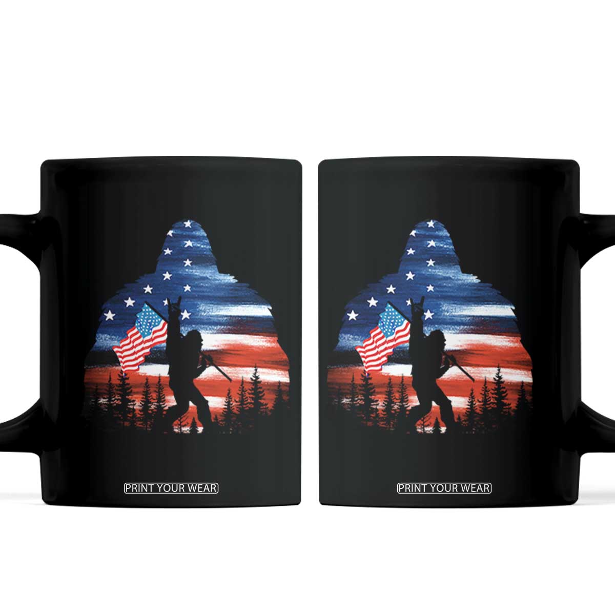 Funny Bigfoot Night Stroll American Flag Coffee Mug Patriotic 4th July TS11 Black Print Your Wear