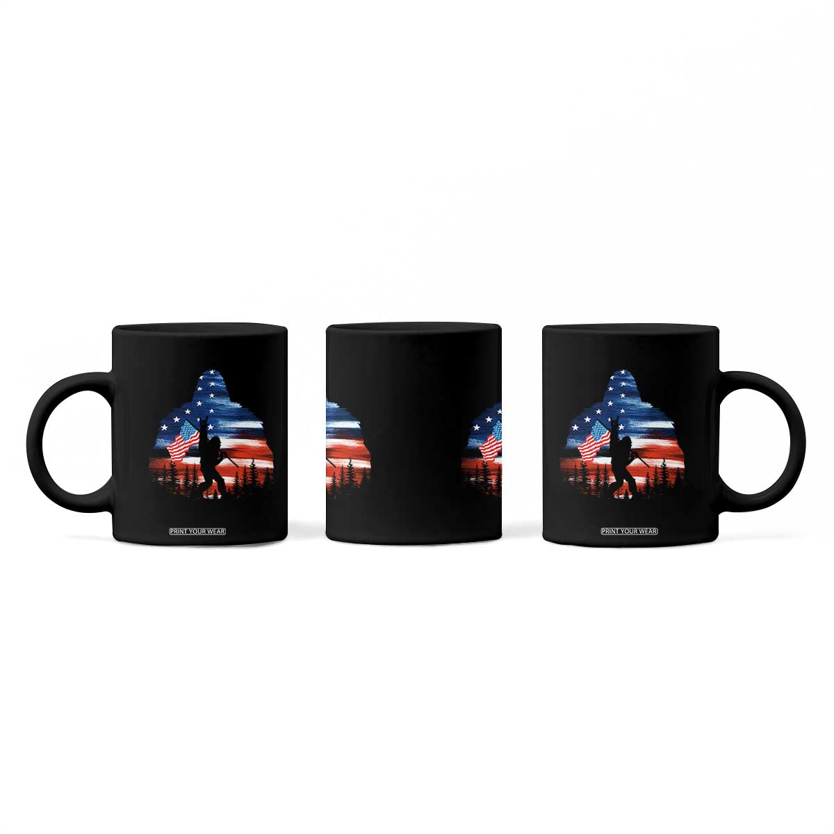 Funny Bigfoot Night Stroll American Flag Coffee Mug Patriotic 4th July TS11 Print Your Wear