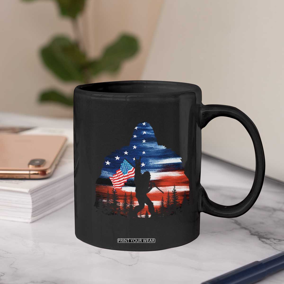 Funny Bigfoot Night Stroll American Flag Coffee Mug Patriotic 4th July TS11 Print Your Wear
