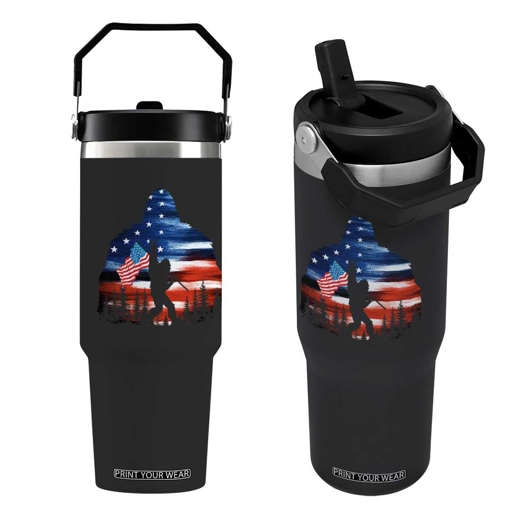 Funny Bigfoot Night Stroll American Flag Flip Straw Tumbler Patriotic 4th July TS11 One Size: 30 oz Black Print Your Wear