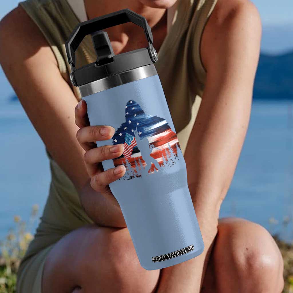 Funny Bigfoot Night Stroll American Flag Flip Straw Tumbler Patriotic 4th July TS11 One Size: 30 oz Light Blue Print Your Wear