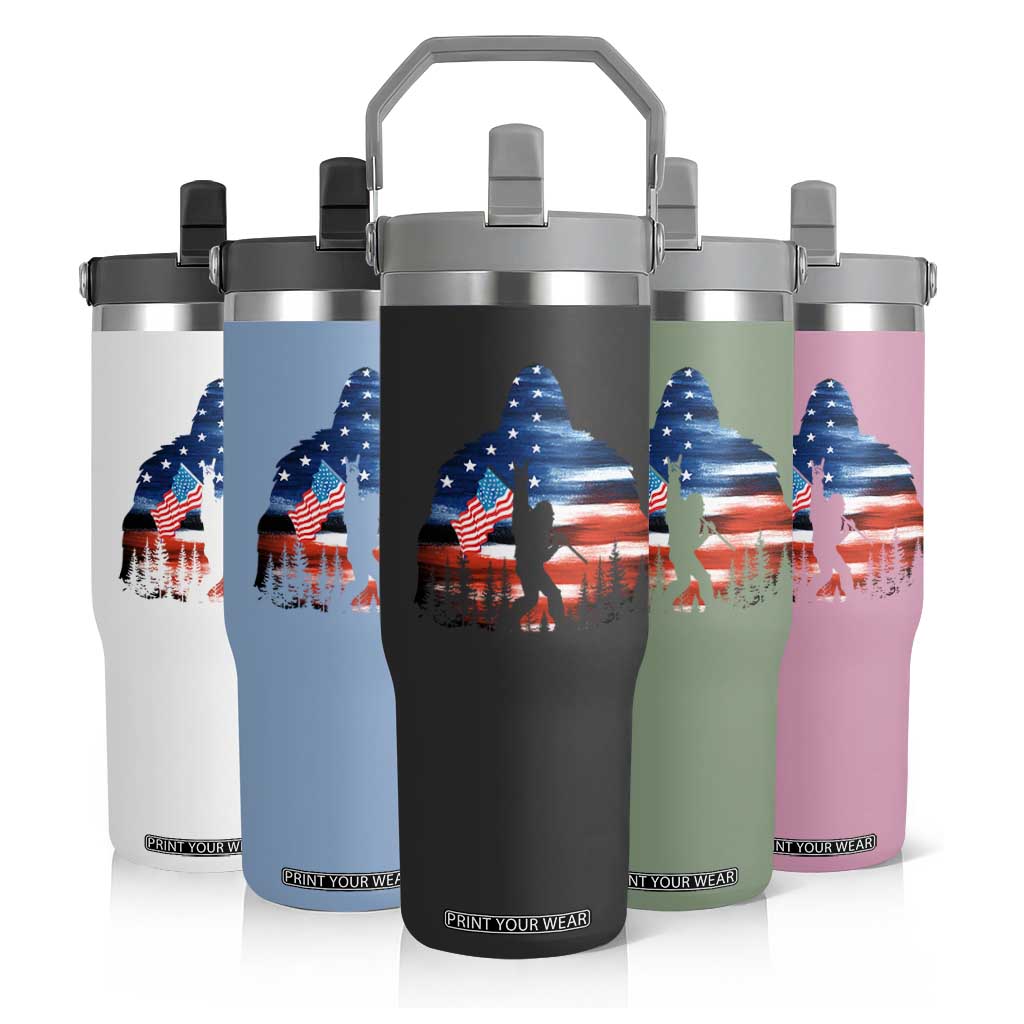 Funny Bigfoot Night Stroll American Flag Flip Straw Tumbler Patriotic 4th July TS11 Print Your Wear