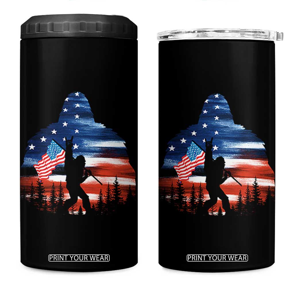 Funny Bigfoot Night Stroll American Flag 4 in 1 Can Cooler Tumbler Patriotic 4th July TS11 One Size: 16 oz Black Print Your Wear