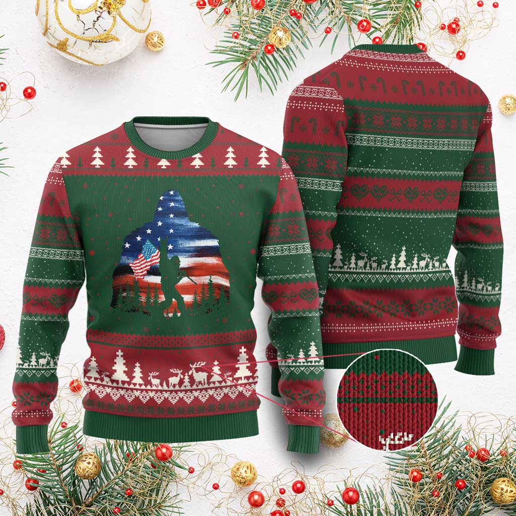 Funny Bigfoot Night Stroll American Flag Ugly Christmas Sweater Patriotic 4th July TS11 Red Green Print Your Wear