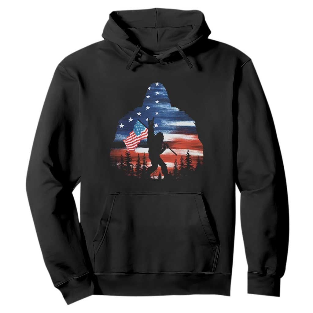 Funny Bigfoot Night Stroll American Flag Hoodie Patriotic 4th July TS11 Black Print Your Wear