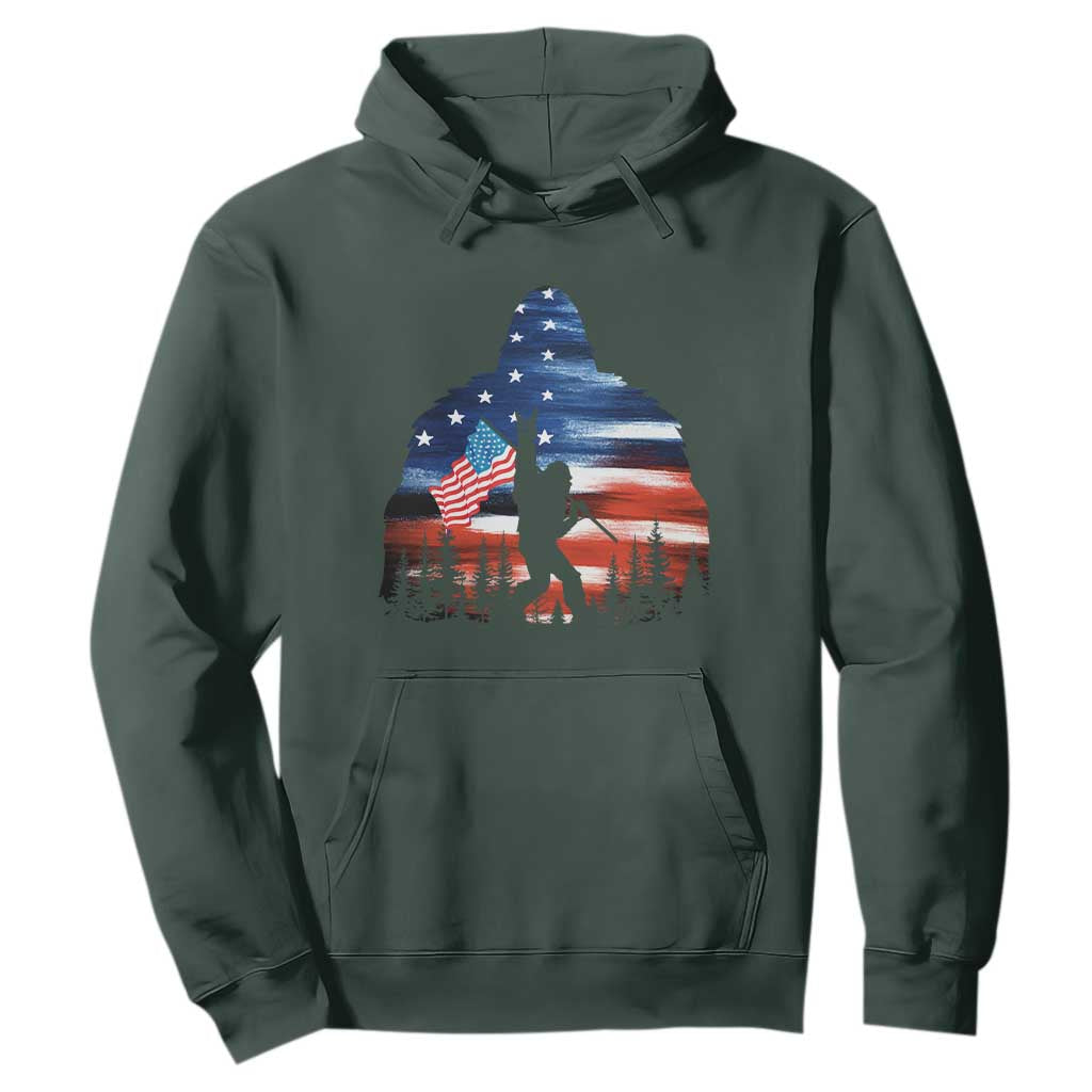 Funny Bigfoot Night Stroll American Flag Hoodie Patriotic 4th July TS11 Dark Forest Green Print Your Wear
