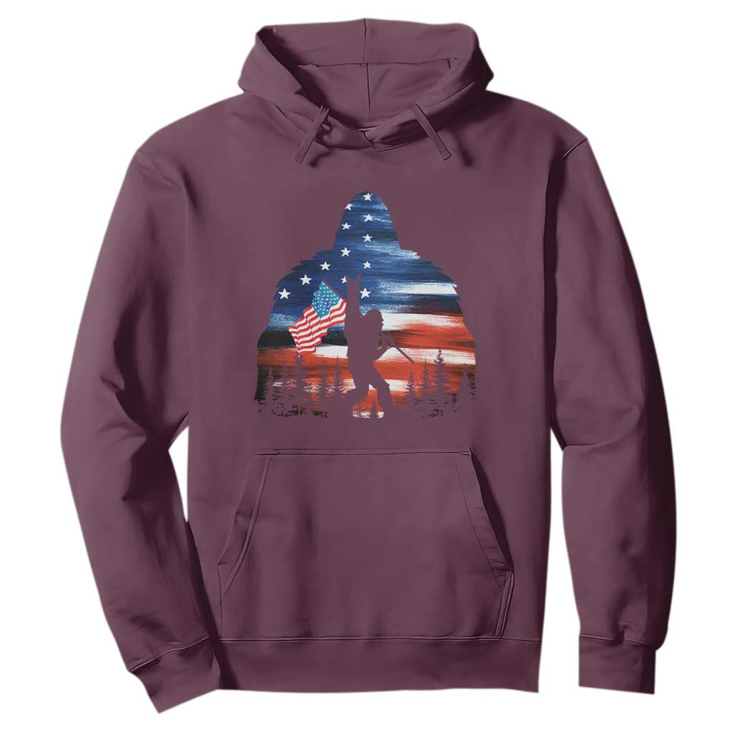 Funny Bigfoot Night Stroll American Flag Hoodie Patriotic 4th July TS11 Maroon Print Your Wear
