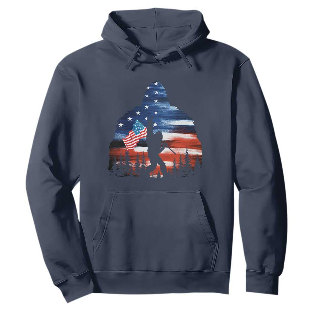 Funny Bigfoot Night Stroll American Flag Hoodie Patriotic 4th July TS11 Navy Print Your Wear