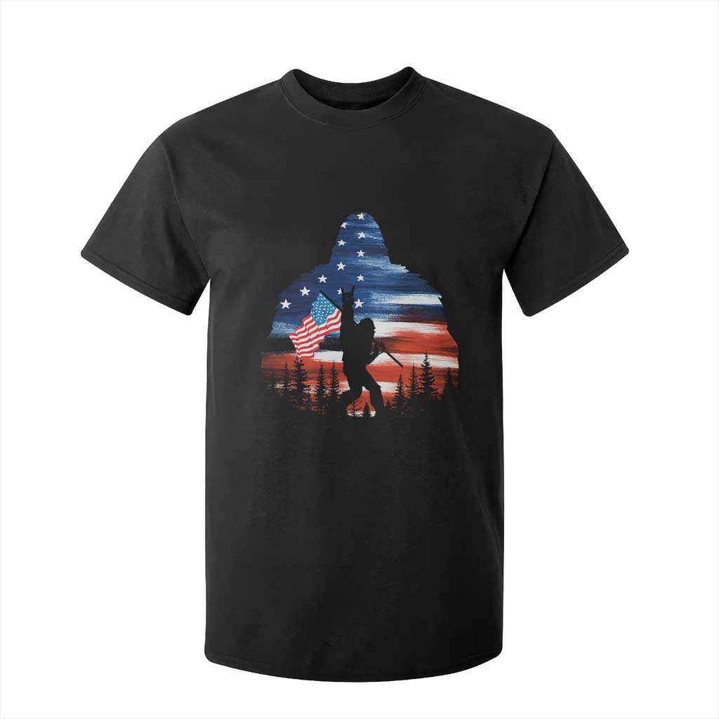 Funny Bigfoot Night Stroll American Flag T Shirt For Kid Patriotic 4th July TS11 Black Print Your Wear