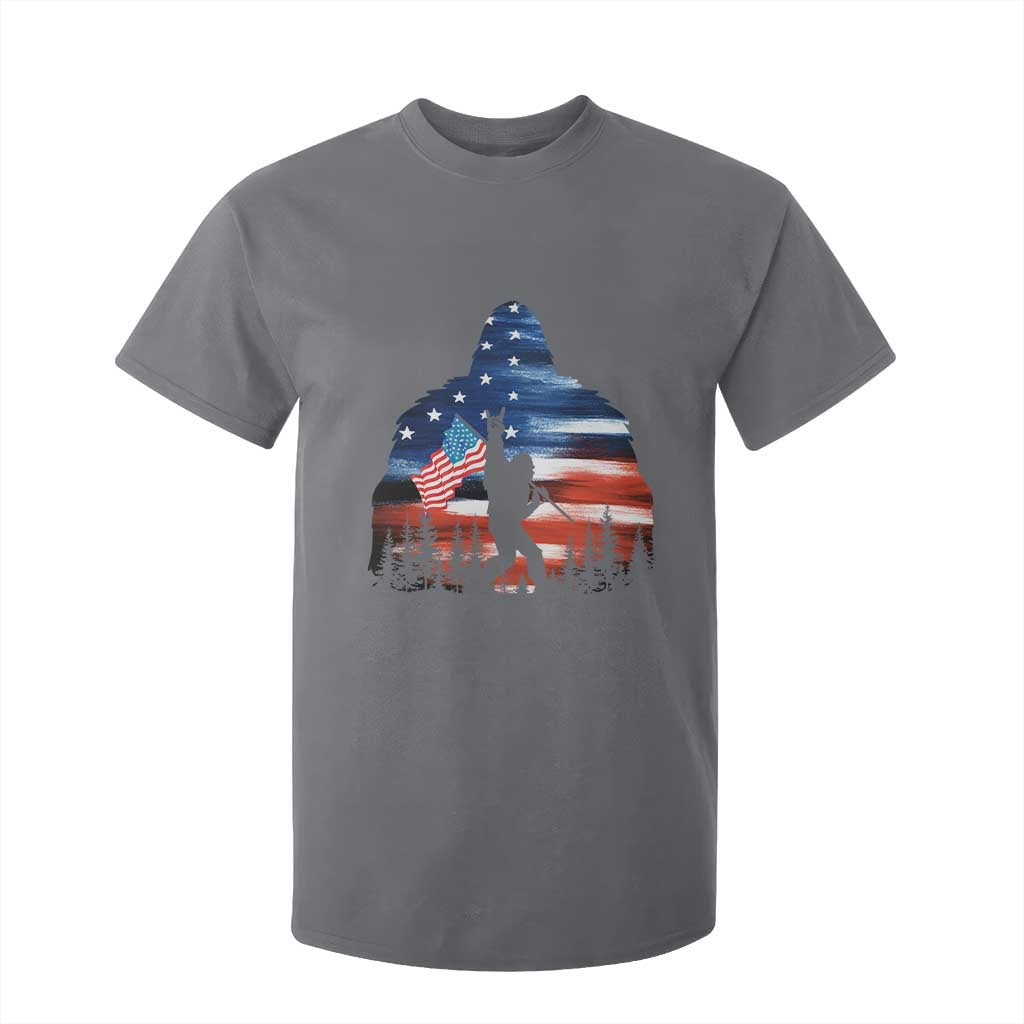 Funny Bigfoot Night Stroll American Flag T Shirt For Kid Patriotic 4th July TS11 Charcoal Print Your Wear