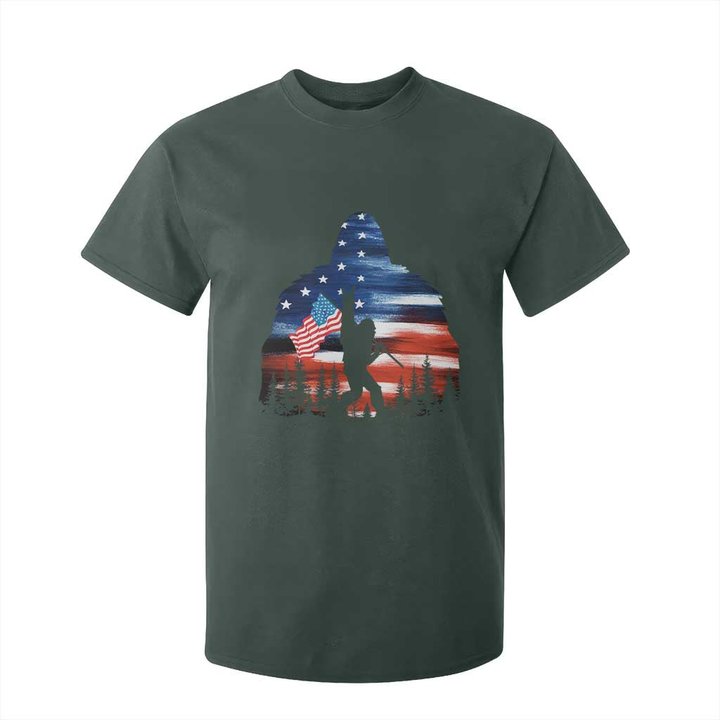 Funny Bigfoot Night Stroll American Flag T Shirt For Kid Patriotic 4th July TS11 Dark Forest Green Print Your Wear