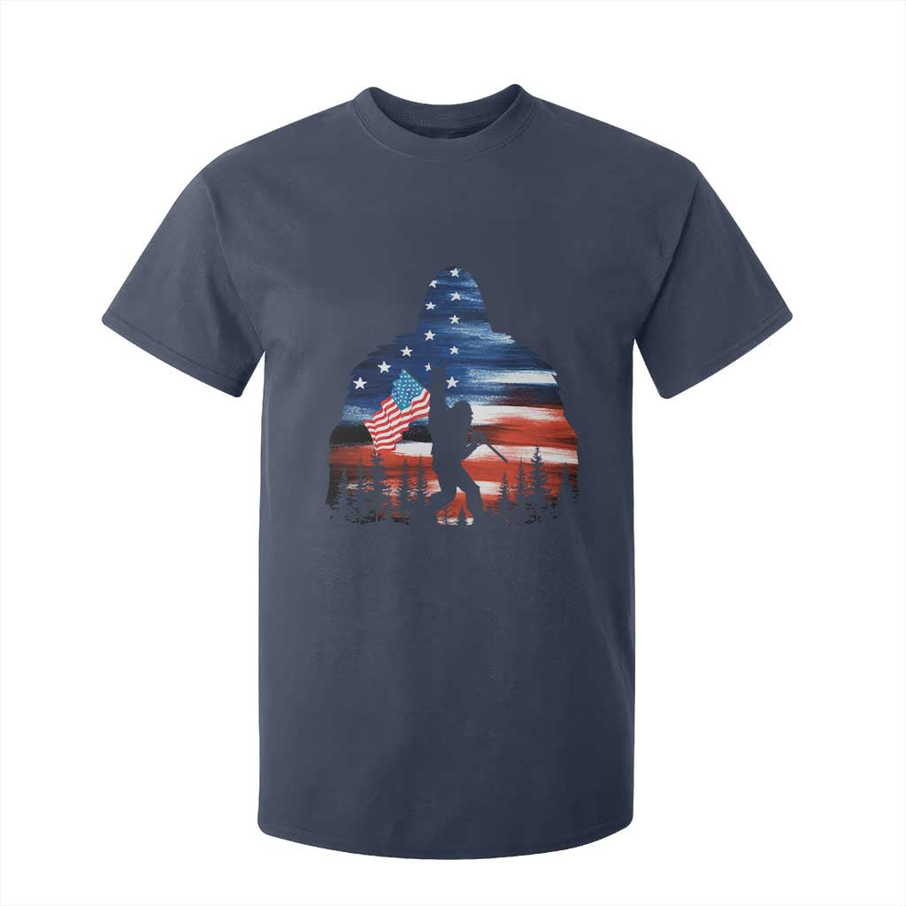 Funny Bigfoot Night Stroll American Flag T Shirt For Kid Patriotic 4th July TS11 Navy Print Your Wear