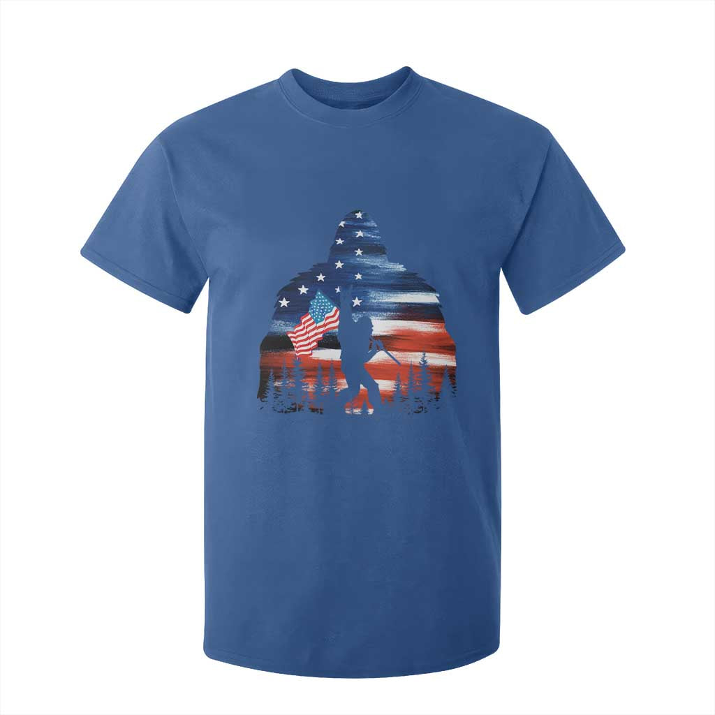 Funny Bigfoot Night Stroll American Flag T Shirt For Kid Patriotic 4th July TS11 Royal Blue Print Your Wear