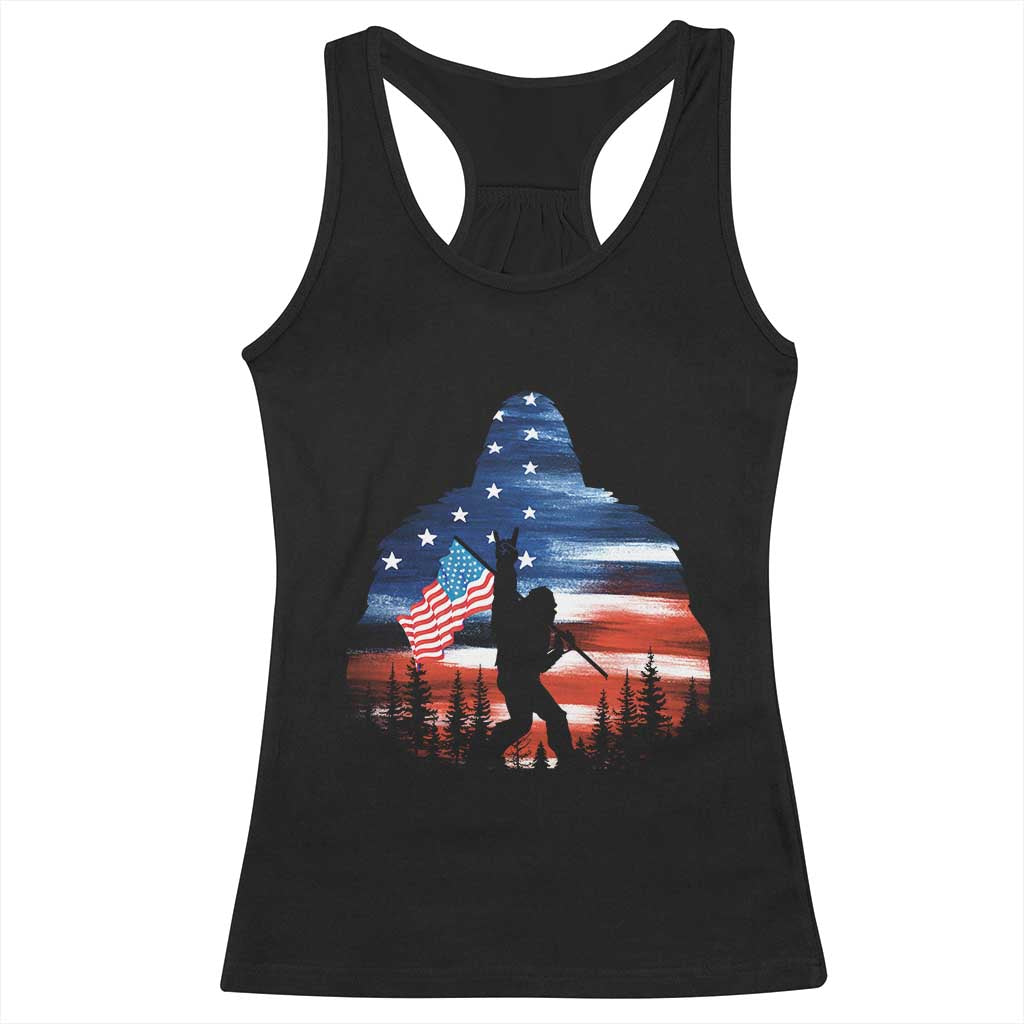 Funny Bigfoot Night Stroll American Flag Racerback Tank Top Patriotic 4th July TS11 Black Print Your Wear