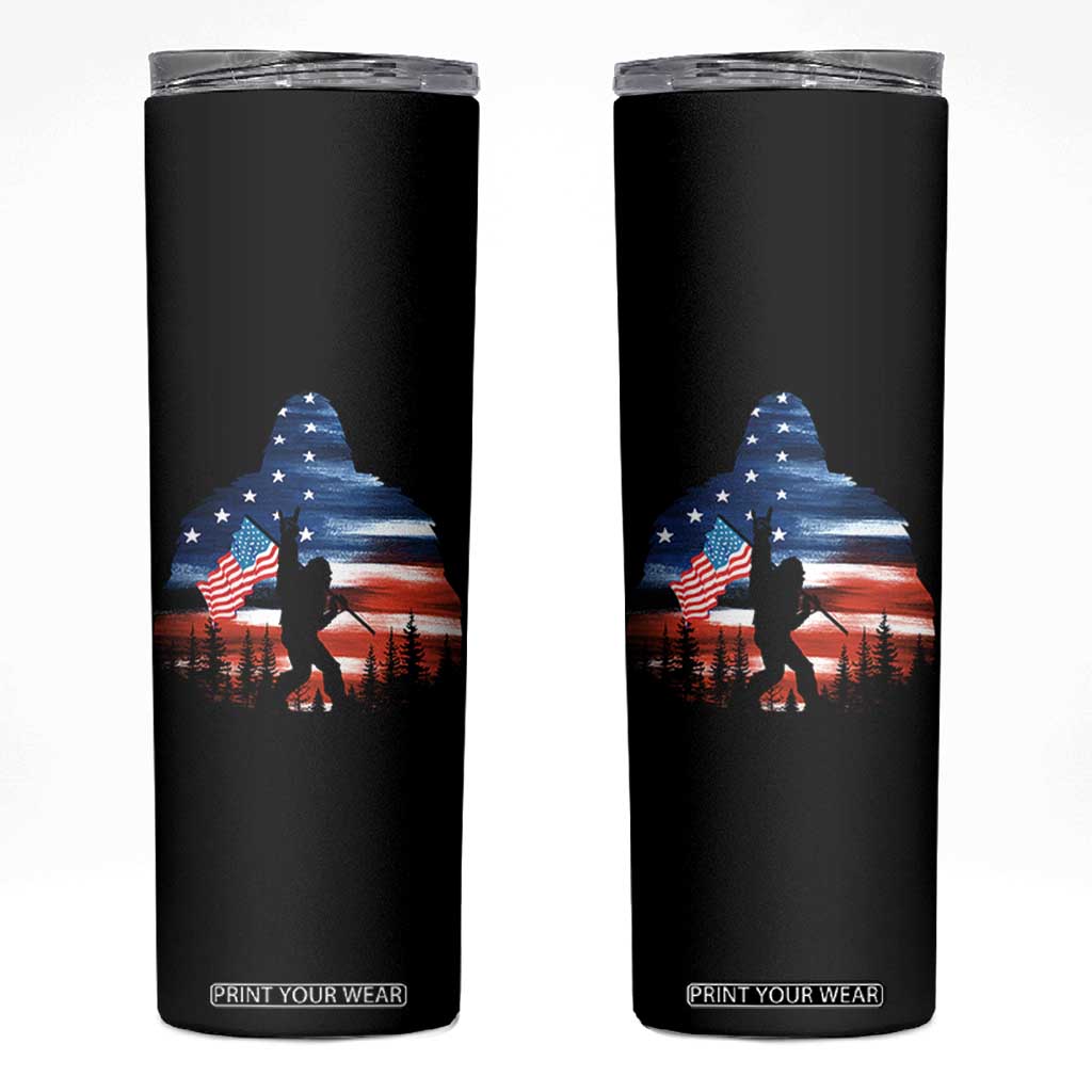 Funny Bigfoot Night Stroll American Flag Skinny Tumbler Patriotic 4th July TS11 Black Print Your Wear