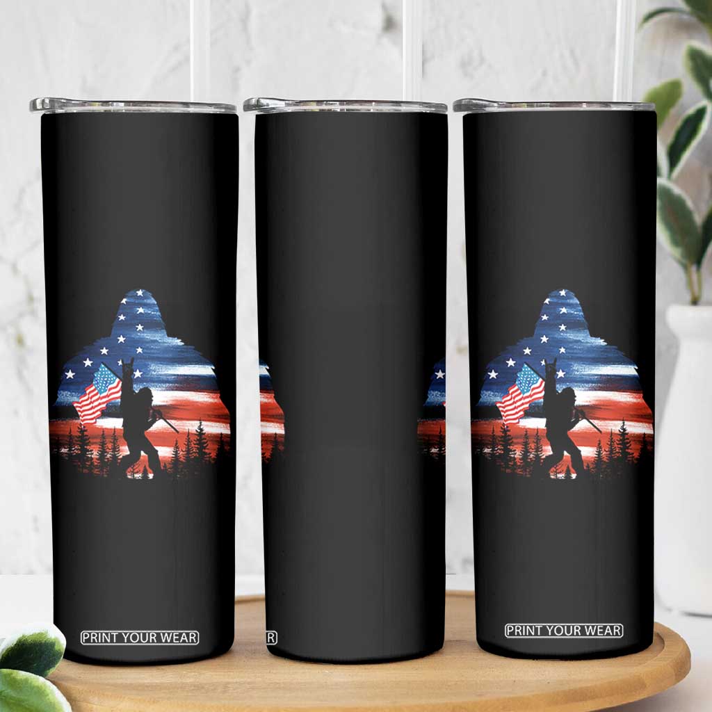 Funny Bigfoot Night Stroll American Flag Skinny Tumbler Patriotic 4th July TS11 Print Your Wear