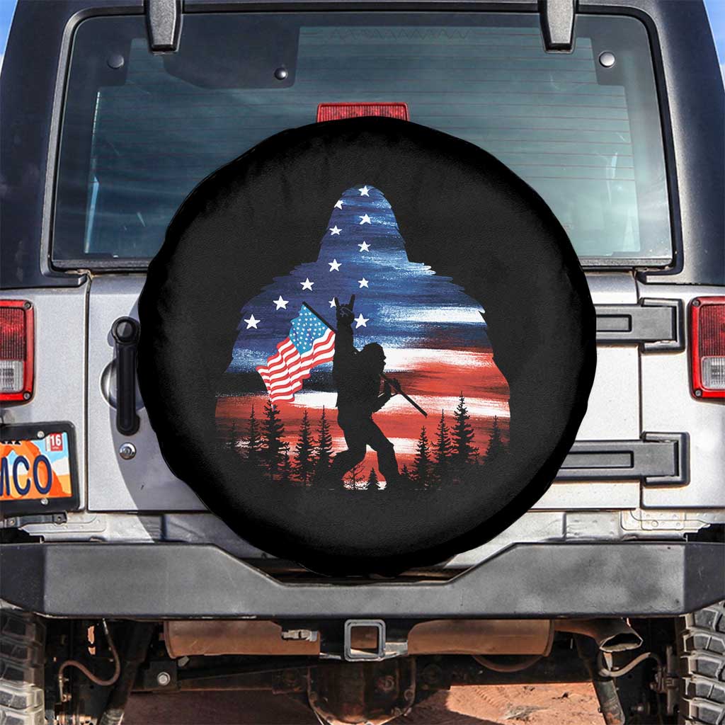 Funny Bigfoot Night Stroll American Flag Spare Tire Cover Patriotic 4th July TS11 No hole Black Print Your Wear