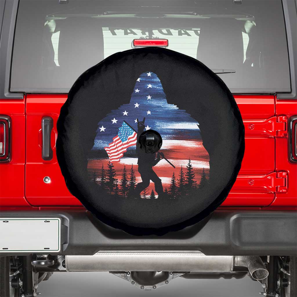 Funny Bigfoot Night Stroll American Flag Spare Tire Cover Patriotic 4th July TS11 Black Print Your Wear