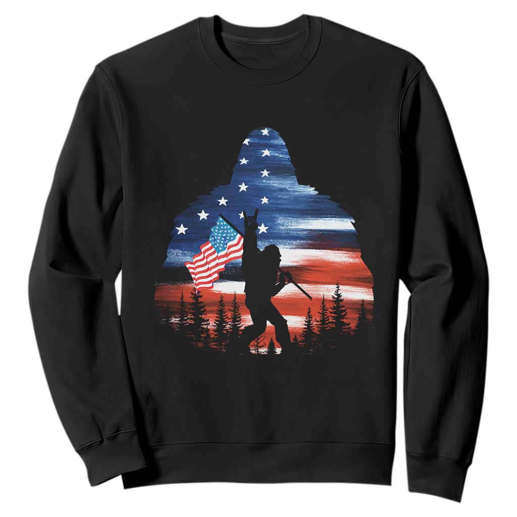 Funny Bigfoot Night Stroll American Flag Sweatshirt Patriotic 4th July TS11 Black Print Your Wear