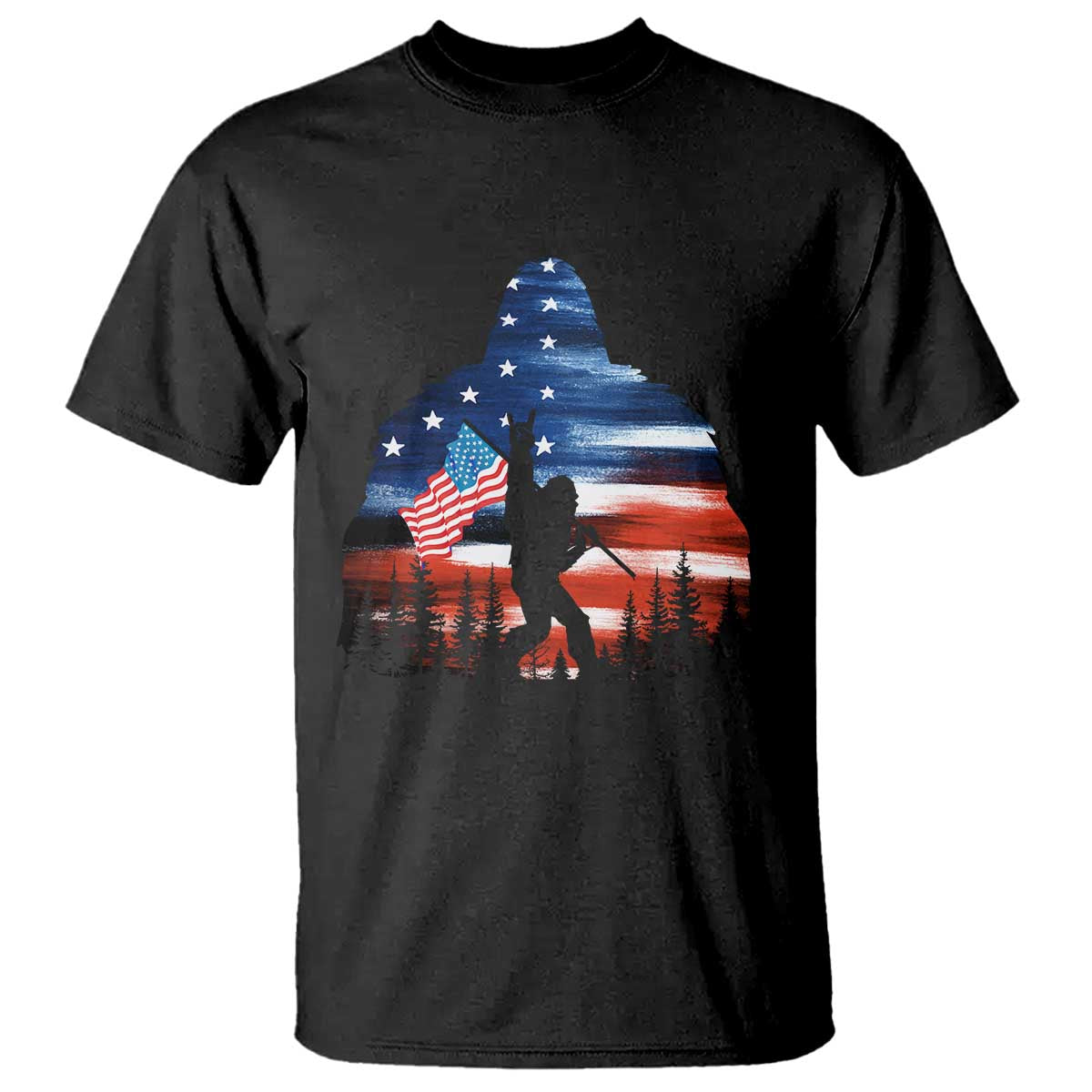 Funny Bigfoot Night Stroll American Flag T Shirt Patriotic 4th July TS11 Black Print Your Wear